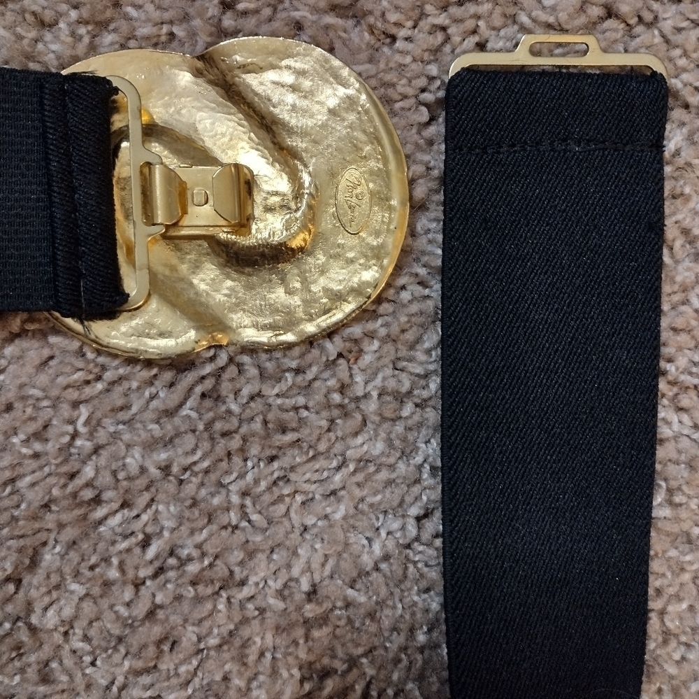 Nan Lewis Vintage Golden Buckle Elastic Stretch Belt - Picture 5 of 9